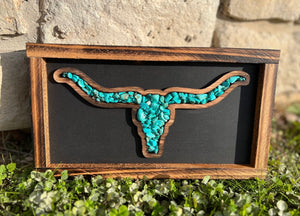 Black Full Turquoise Longhorn Sign